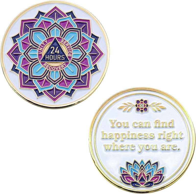 Sobriety Mint 24 Hours AA Coin - 'in Bloom' Lotus Flower Recovery Medallion/Chip - White/Gold - Image 4
